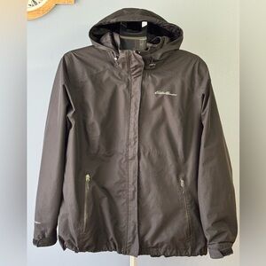 Eddie Bauer Dark Brown Hooded Shell Rain Jacket